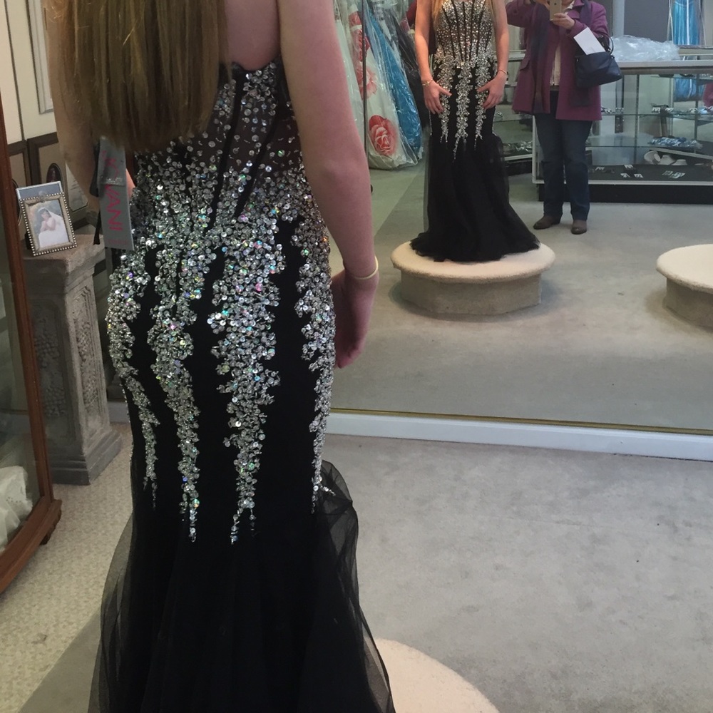 JOVANI BLACK AND SILVER MERMAID PROM DRESS